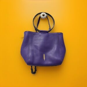 Thacker Purple Leather Crossbody Handbag with Ring Handles and Detachable Strap